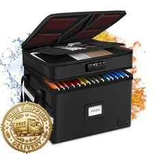 ETRONIK Fireproof File Organizer with Lock, 2 Layer Fireproof Document Box with