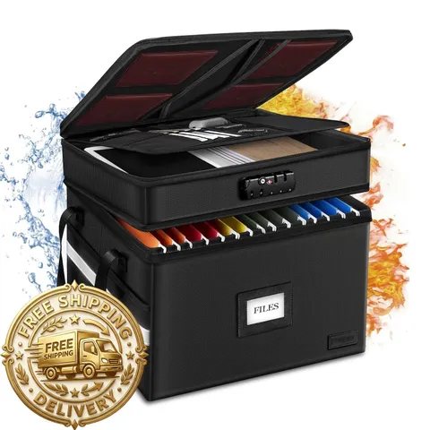 ETRONIK Fireproof File Organizer with Lock, 2 Layer Fireproof Document Box with
