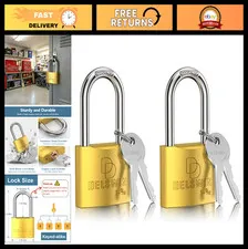 Weatherproof Heavy Duty Padlock with Key - Solid Brass 1-9/16" Shackle, 2 Pack