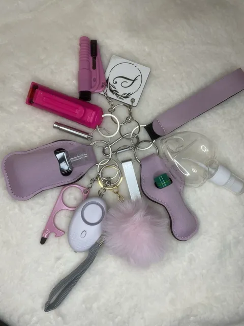Self Defense Keychain pepper spray, body alarm, seat belt cutter & Accessories 
