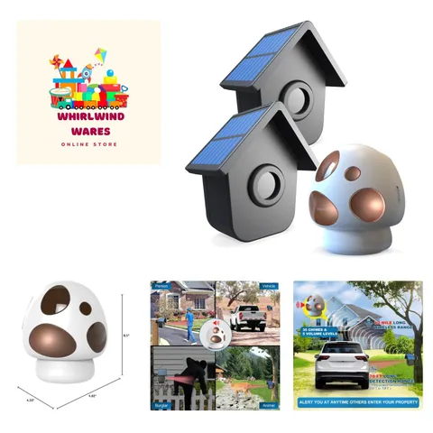Weatherproof Solar Motion Detector - Driveway Alarm with 1 Receiver & 2 Sensors