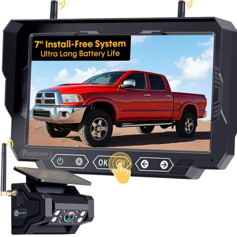 1080P HD Wireless Backup Camera: 1-Min 7" Monitor w/ Cam for Truck, Black