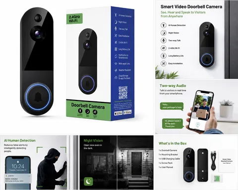 Wireless Wifi 2.4GHz Smart Video Doorbell camera HD Night Vision Two-Way Audio