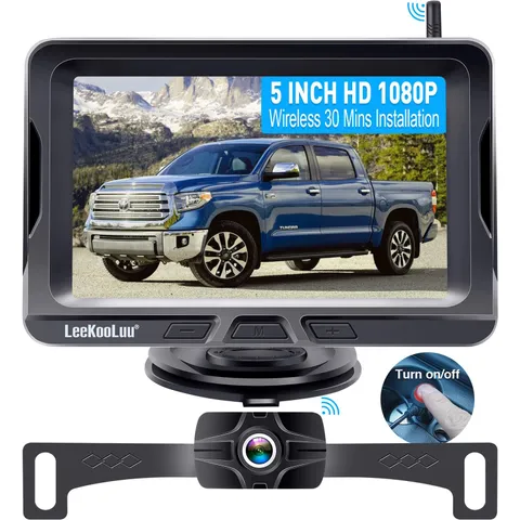 HD 1080P 5 inch Wireless Backup 5'' + License Plate Camera for Truck, Black