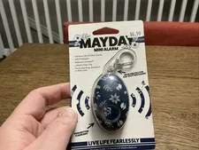 MAYDAY Mini Self Defense Alarm on a Keychain, 100 dB, Floral Blue, NEW