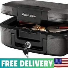 Charcoal Gray Fireproof And Waterproof Safe Box With Key Lock, Portable Chest Fo