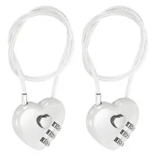 Combination Padlock (11.8 Inch, White)(2Pcs), 3-Digit Heart Shaped Combo Padlock