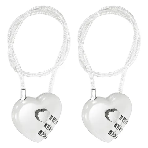 Combination Padlock (11.8 Inch, White)(2Pcs), 3-Digit Heart Shaped Combo Padlock