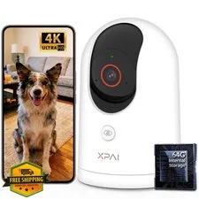 xpai 4K UHD Indoor Camera, 64G Built-in Storage No Subscription,Pet Camera In...