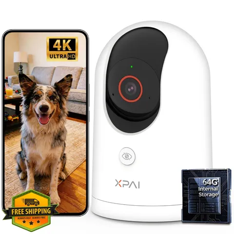 xpai 4K UHD Indoor Camera, 64G Built-in Storage No Subscription,Pet Camera In...