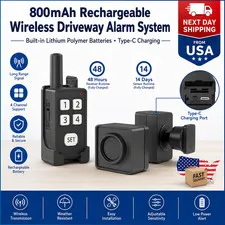 1/4 Mile Wireless Driveway Alarm System Rechargeable Waterproof Motion Sensor
