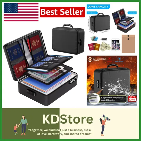 Portable Heat Insulated Fireproof File Bag with Combination Lock - 5200°F Safe