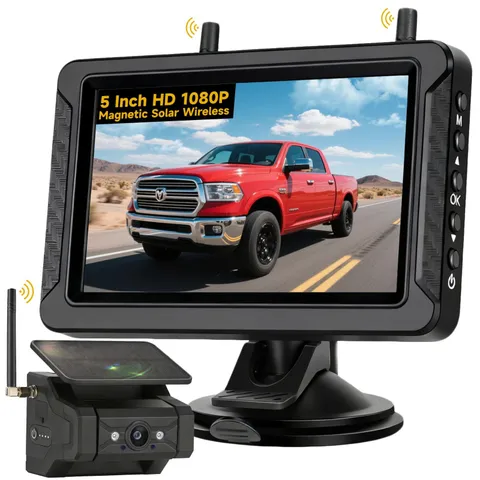 Wireless Magnetic Solar Backup Camera System - HD 5" Monitor, Easy 1-Min Install