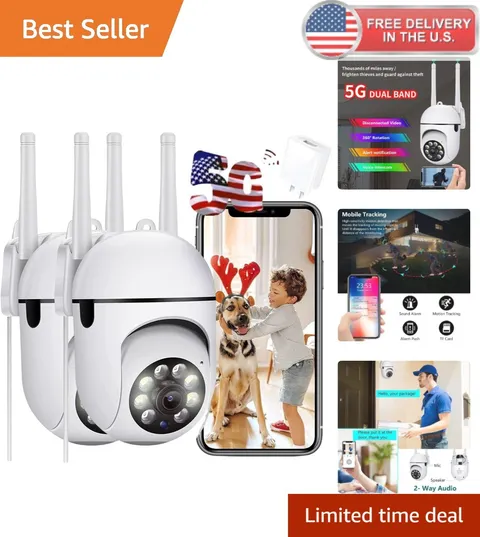 Outdoor Security Camera 2-Pack - 1080P Dome with 360° View & Motion Detection