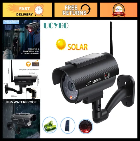 Wireless Solar Battery-Powered Dummy Security Camera - Outdoor LED Flashing CCTV