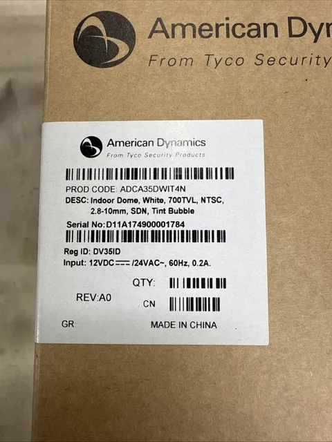 American Dynamics High Resolution Indoor Dome CCTV Camera White ADCA35DWIT4N
