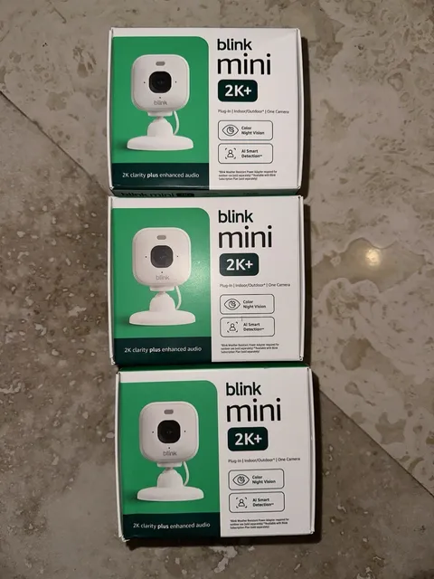 Blink Mini 2K+ (newest model)–Plug-in Home & Pet Indoor Security Camera LOT OF 3