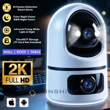 Dual Lens WiFi Security Camera Indoor 360° AI Movement Detection Cloud/TF 2.4/5G