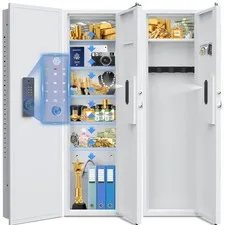 53'' Hidden Wall Safe, Biometric Gun Safe with 5 Adjustable Shelf & Dual Alarm