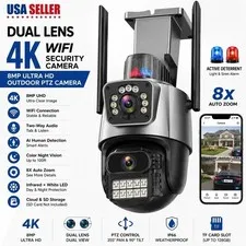 Dual Lens 4K WiFi Security Camera 8X Zoom Outdoor Home Night Vision CCTV PTZ US