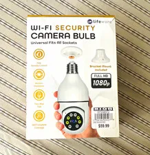 Lifeware 1080p Wi‑Fi Camera Bulb 360° Motion Two‑Way Audio IR Indoor White
