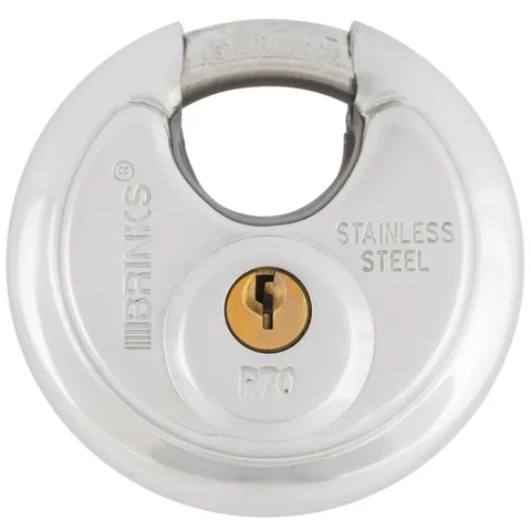 Brinks Commercial Stainless Steel Discus Padlock, 70Mm Body with 5/8 Inch Shackl