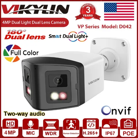 Vikylin 4MP Panoramic IP Camera Full Color+IR 2-way Audio POE Dual Lens Outdoor