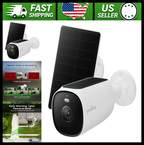 Youkey Wireless Outdoor Solar Security Camera 2.5K AI Detection IP67