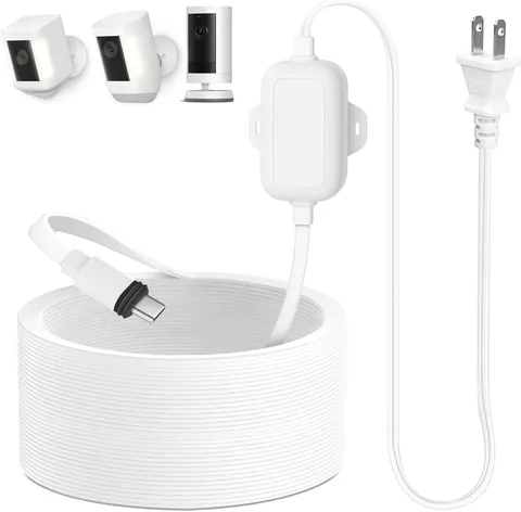 30Ft Power Adapter Compatible with Spotlight Cam Plus/Pro (Battery), Long Flat a
