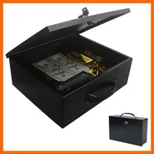 Fireproof Key Lock Steel Security Safe Box, 0.38 Cu Ft, Black | Portable,Fire...