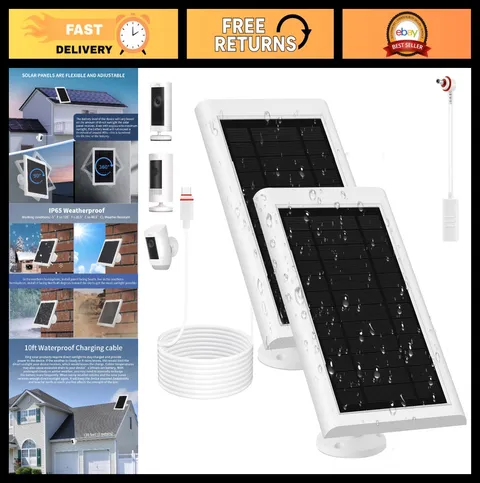 2 Pack 5W Solar Panels for Security Cameras, 10FT Cable, Waterproof & Dustproof