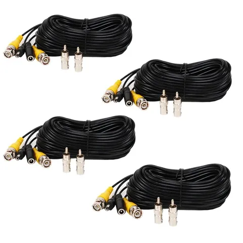 4 Pack 10ft CCTV Security Surveillance Camera Video Power Cable Pre-Made All-in-