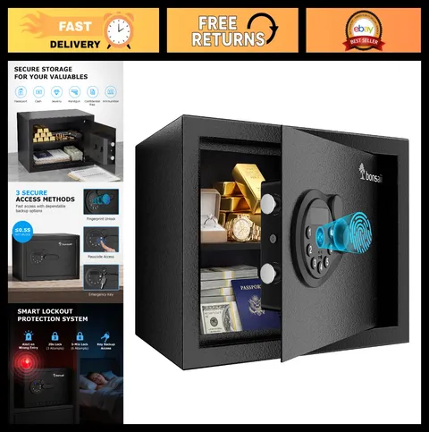 Biometric Fingerprint Safe Box with Electronic Keypad, Removable Shelf, 0.6 Cubi