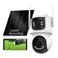 AOV 8MP Dual-Lens Solar Security Camera Wireless Outdoor，24/7 Recording, 360°...