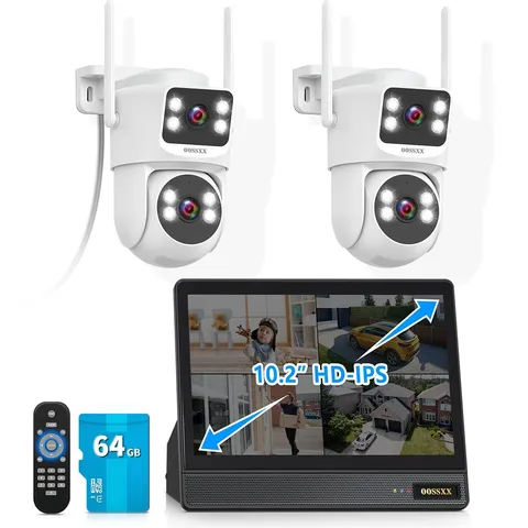 (2026 New) 2K Wireless Security Camera System with 10" Monitor, Dual Lens PT ...