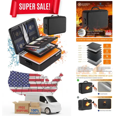 5200°F Fireproof Document Organizer - Water-Resistant with Lock & 8 Compartments