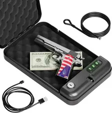 Grimtron Portable Pistol Safes – Electronic Lock Box & Key Access, Silent Mode,