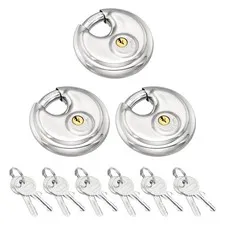 Disc Padlock, (3-5/32" Wide Body, 13/32" Shackle)(3PCS), Stainless Steel