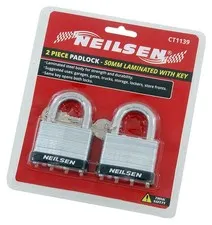 Padlock 50mm Pack of 2 Laminated Steel Keyed Locks 4 Keys Included