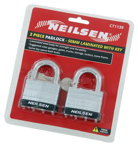 Padlock 50mm Pack of 2 Laminated Steel Keyed Locks 4 Keys Included