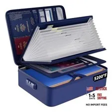 5200℉ Fireproof File Organizer Bag with 13 Pocket Accordion Blue 13 Pockets