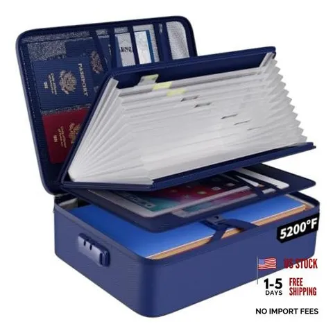 5200℉ Fireproof File Organizer Bag with 13 Pocket Accordion Blue 13 Pockets
