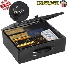 Fireproof Lock Box W/ Dual Combination Key Lock Portable Security Chest New