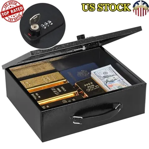 Fireproof Lock Box W/ Dual Combination Key Lock Portable Security Chest New