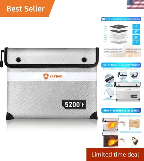 Fireproof Document Bag 5200°F - Waterproof & Fire Safe for Valuables 14.2"x11"