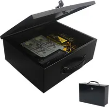 Fireproof Key Lock Steel Security Safe Box, 0.38 Cu Ft, Black | Portable,Fire Re