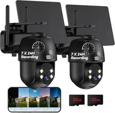 24/7 Continuous Recording Wireless Outdoor Security Camera, 2.4G Wifi, 2K Solar