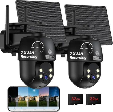 24/7 Continuous Recording Wireless Outdoor Security Camera, 2.4G Wifi, 2K Solar