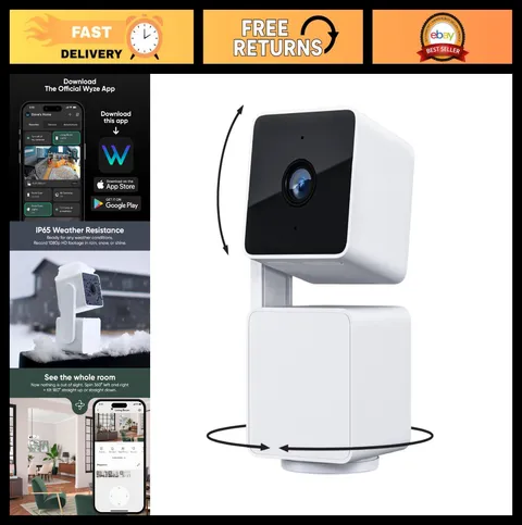 Pan/Tilt Security Camera, Indoor/Outdoor Surveillance, HD Night Vision, Smart Ho