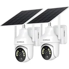 Sehmua 2K Solar Security Camera Wireless Outdoor 2 Pack Pan Tilt WiFi